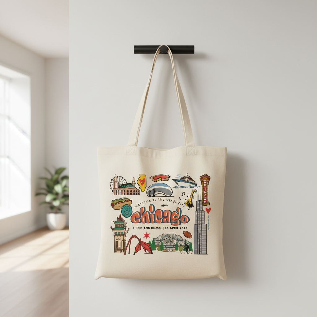 Hotel welcome setup showcasing the tote as part of a curated guest experience.