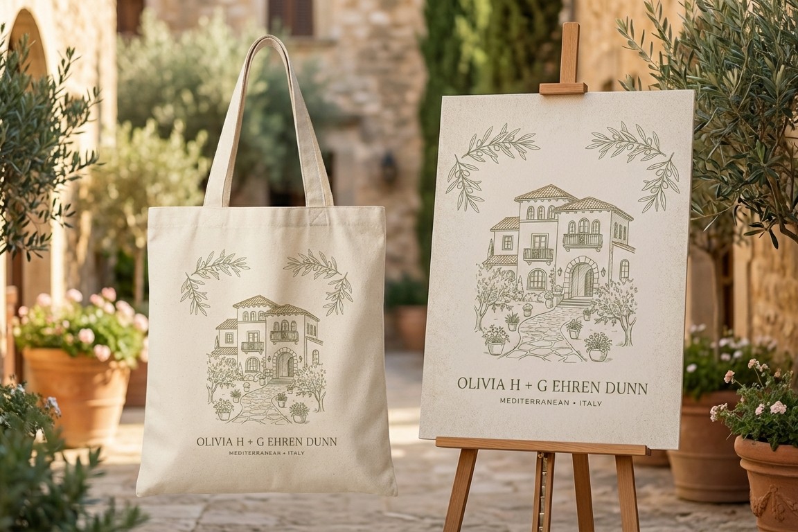 Editorial flat-lay — tote with itinerary and olive accents